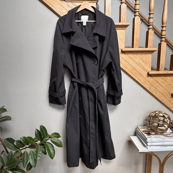 NWOT H&M Double Breasted Plus Size Trench Coat XXL Belt Unisex Utility Black - Picture 1 of 11